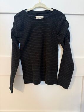 Tucker + Tate Black Knit Top with Metallic Pinstripes
